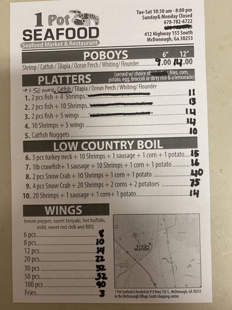 1 Pot Seafood Menu 1